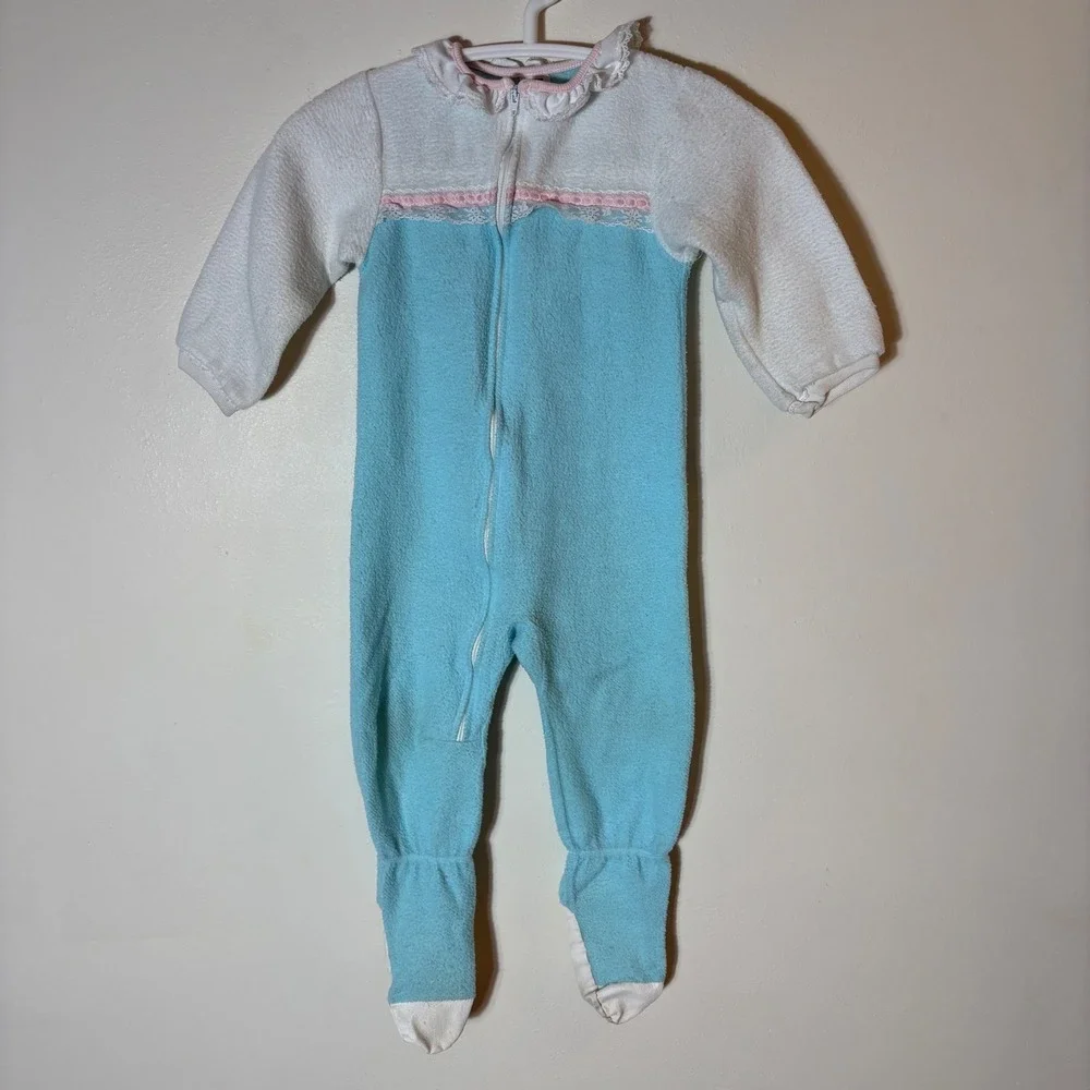 Vintage Carter's USA Footed‎ Sleeper Size 3 Terry Cloth Pastel One Piece